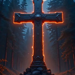 a large cross in the middle of a forest at night with full moon behind it Halloween Cross Evil Tattoos, Cross, Jesus Is Coming, Religious Cross, Jesus, dark slate gray