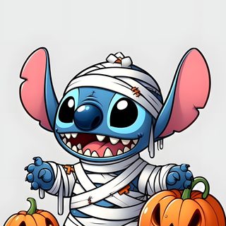 stitcher from stitchers is dressed up as a halloween character with two jack - o'- lantern pumpkins Halloween Stitch Disney Halloween Backgrounds, Disney Clipart, Friend Challenges, gainsboro