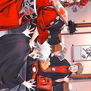two anime characters are standing in an office Jujustu Kaisen Halloween 1920x1080 Jjk Christmas, Jujutsu Kaisen Christmas, Jujutsu Kaisen For Pc, indian red