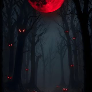 halloween pumpkins glowing in the dark forest at night with full moon and red light Red Halloween Iphone Red Halloween, Goth Art Dark, Scary Images, Halloween Backgrounds, Scary Costumes, black