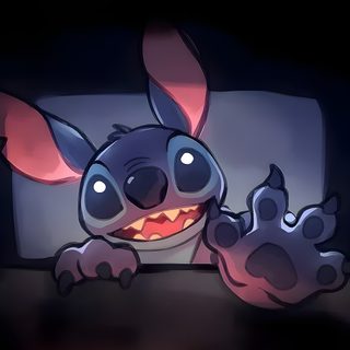 a cartoon character is looking at something in the dark with its mouth open and eyes wide open Stitch Halloween Desktop black