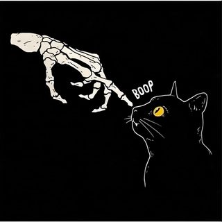 a cat looking at a skeleton hand with the word boop written on it Halloween X-ray - Tan & Black Cat Skeleton Hd, Black Cat Skeleton, Cat And Skeleton, Cat With Skeleton,