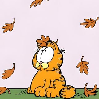 the garfield cat is sitting on the ground surrounded by leaves and falling from the sky Garfield Halloween Garfield Autumn, Fall Pc, Cartoon Computer, Ipad Autumn Aesthetic, lavender