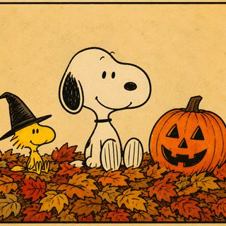 a charlie brown halloween card with a pumpkin and jack - o'- lantern on the ground Snoopy Halloween Ipad sandy brown