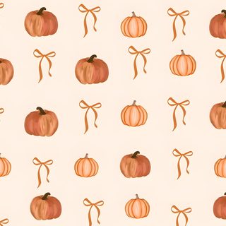 a pattern with pumpkins and bows on a pink background that is drawn in watercolor Pumpkin Preppy Halloween Fall Aesthetic Background Computer, Thanksgiving Mac, Pumpkin With Bows, linen