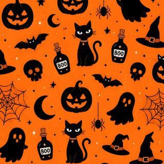 an orange halloween background with black cats and pumpkins Halloween Orange And Black Preppy Halloween, Halloween Print, Orange Halloween, October,