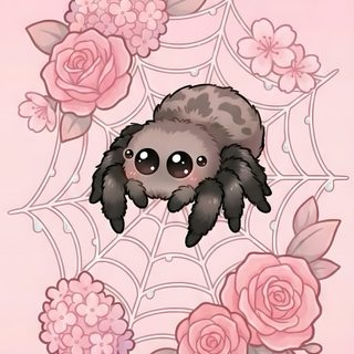 a drawing of a spider with roses on it's back and the caption saying, Cute Halloween Spider misty rose