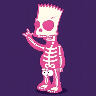 a pink skeleton with a crown on it's head and hands in the air Bart Simpson Halloween Bart Skeleton, Simpsons Skeleton, Bart Simpson Ghost, midnight blue