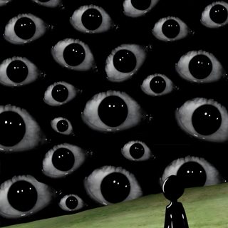 a black and white photo of a person standing in front of an eye pattern Weirdcore Halloween Doomcore Aesthetic, Dreamcore Black, Creepy, Weirdcore Iphone, Creepy Eyeball,
