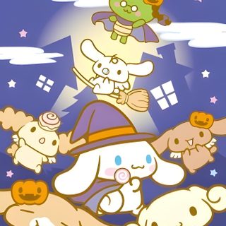 some cartoon animals are flying in the sky Happy Halloween Cinnamoroll Halloween Cinnamoroll Fall, Cinnamoroll Halloween, Cinnamoroll In A Pumpkin, light slate gray