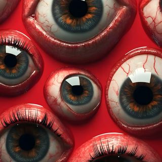 an assortment of fake eyeballs with red and white paint on them, all in the same pattern Halloween Eyeballs Red-01 Weird Eyes, Halloween Eye, 3d Eyes, Red Eye Background, saddle brown