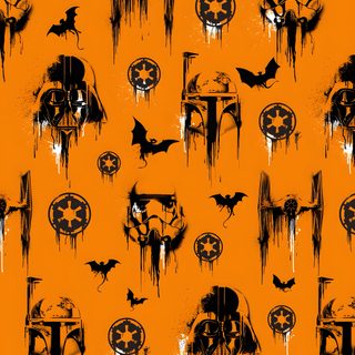 an orange background with black and white bats, skulls, and pumpkins on it Star Wars Halloween Star Wars Team Background, Star Wars Fall, Star Wars Mandalorian Background, dark orange