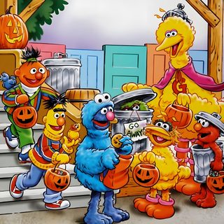a group of cartoon characters standing around each other in front of a pumpkin themed house Sesame Street Halloween Sesame Street Christmas, Sesame Street Books, Sesame Street Muppets, peru