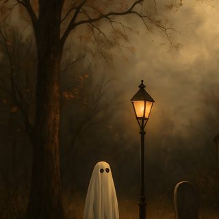 a painting of two ghostly people standing in front of a cemetery with a lamp post Dark Dark Vintage Halloween Iphone Spooky Pictures Aesthetic, Creepy Fall Backgrounds, Spooky Iphone Dark, black