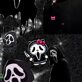 several different images of halloween characters in black and white with pink bows on their heads Halloween Scream Cute Ghostface black