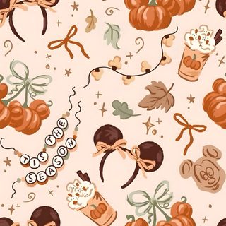 a pattern with pumpkins and other items on it Disney Halloween Ipad Holiday Iphone, Halloween Cute, Disney Background, Cute Christmas, antique white