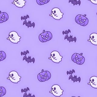 purple and white halloween wallpaper with ghost heads, bats and pumpkins on it Cute Halloween Purple Ghost Cute Ghost And Pumpkin Design, Cute Halloween Pattern On Purple Background, Diy Halloween Party Decor, plum