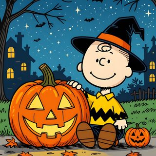 a charlie brown halloween scene with pumpkins and jack - o'- lanternes Happy Halloween Charlie Happy Halloween Pictures, Peanuts Halloween, Charlie Brown Halloween, dark slate gray