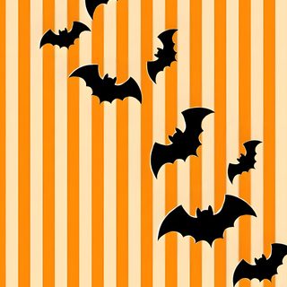 a group of bats flying in the air over an orange and white striped wallpaper Diagonal Halloween Multi Stripes With Halloween Argyle, Halloween Argyle Background, Cute Halloween Bat Background, sandy brown