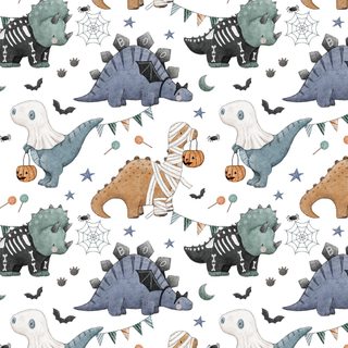 a watercolor halloween pattern with dinosaurs and pumpkins Halloween Dinosaur Aesthetic Dinosaur Halloween, Spooky Dinosaur Fabric, Color Profile, white