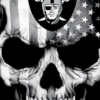 a skull with an american flag on it's head and the oakland football logo Raiders Halloween Raiders Skull Logo Art, Raiders American Flag, Raiders Flag 2 Sided, dark slate gray