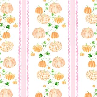 a pink and white striped wallpaper with pumpkins Roller Rabbit Halloween Coquette Thanksgiving, Pumpkin With Bows, Pink Bow Pumpkin, floral white