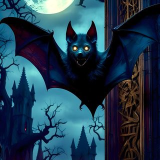a bat flying through the air over a castle Halloween Flying Monster Halloween Vampire Background, Scary, Scary Bat Art, Skull, Bats Horror, midnight blue