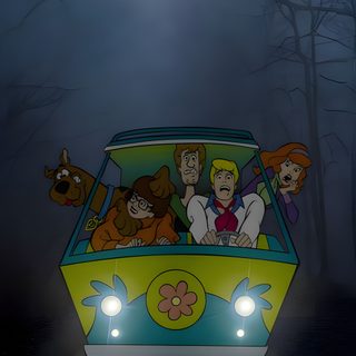 an animated car driving down a road at night Scooby Doo Halloween Iphone Scooby Doo Pictures, Monster High Barbies, Scooby Doo Mystery Inc, dark slate gray