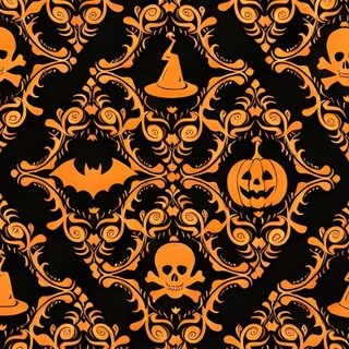 an orange and black halloween wallpaper with pumpkins Damask Halloween Classy Halloween, Dark Gothic, Halloween, Halloween Printables, black