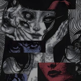 a woman with her hands on her face, surrounded by other women's faces Lockscreen Grunge Edgy Aesthetic Halloween dark slate gray