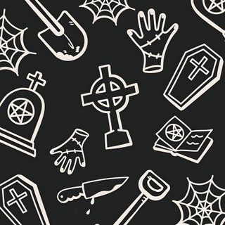 black and white halloween doodles with crosses, bats, spider webs, tombstones Geometric Halloween Spooky Fondo, Spooky Themed Phone Background, Simple Spooky Background, black