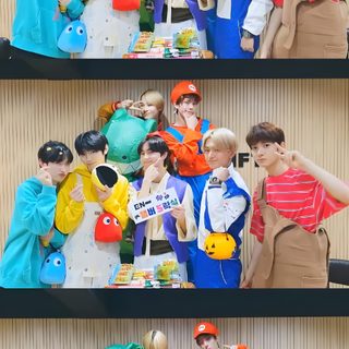 three pictures of people dressed in costumes and holding umbrellas, with one person standing behind the other Enhypen Halloween Enhypen Funny Ot7, Enhypen Legos, Enhypen Fruits, Enhypen Ot7 Cute, rosy brown