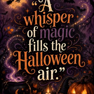 a poster with the words, a whisper of magic fills the halloween air Halloween Quotes Aesthetic Halloween Quotes Aesthetic, Halloween Eve, Something Wicked, Moonlit Sky, black