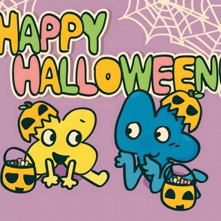 a happy halloween card with two cartoon monsters Bfdi Halloween Bfdi Halloween Costume, Fourx Fanart, Bfdi Halloween, Four Bfb Christmas, rosy brown
