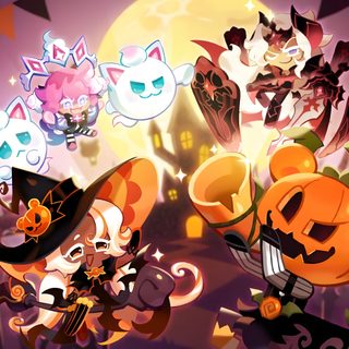 an animated halloween scene with cats and pumpkins Crk Halloween saddle brown