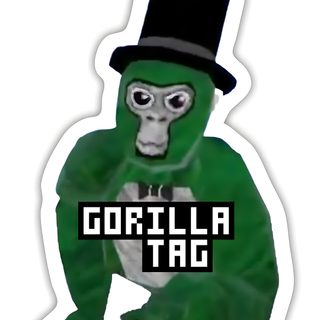 a sticker with the words gorilla tag on it's face and an image of a monkey wearing a top hat Gorilla Tag Halloween white