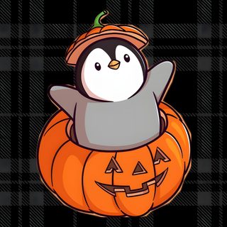 a penguin sitting on top of a pumpkin Penguin Halloween black