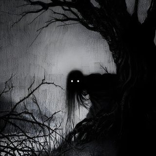 a black and white photo of a tree with a creepy face in the dark night Spooky Spooky Halloween Scary black