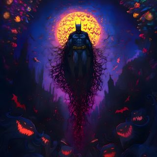 an image of a halloween scene with pumpkins Dc Comics Halloween Halloween, Batman Horror, Spooky Batman, Batman Halloween Background, black
