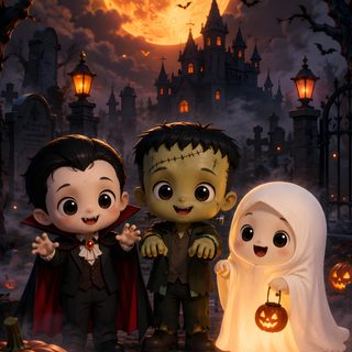 three little kids dressed up as halloween characters in front of a full moon with bats and pumpkins Halloween Costumes Jack Skeleton, Image Halloween, Halloween Eve, Hobbies To Try, dark slate gray
