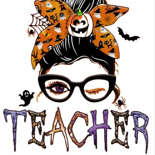 a woman wearing glasses and a pumpkin hat with the word teacher written on her forehead Halloween Teacher Halloween Drawings For Teachers, Teacher Assistant Png, Halloween Teacher, white