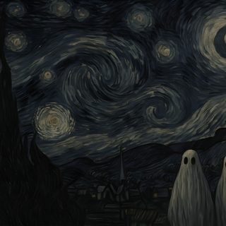 two ghostly people standing in front of a starry night Halloween Starry Night Ghostly Halloween, Halloween Ghost Background, Halloween Ghost Background Hd, black