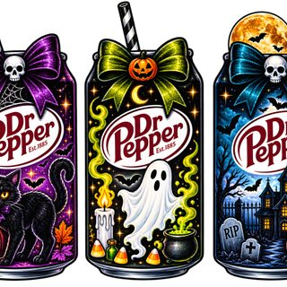 three halloween sodas with spookers on them Dr Pepper Halloween rosy brown