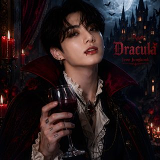 a woman holding a wine glass in front of a castle with candles on the walls Jungkook Halloween black