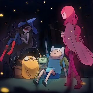 three cartoon characters are standing in the dark Halloween Adventure Time Adventure Time Campfire, Adventure Time 1080p, Adventure Time 4k, black