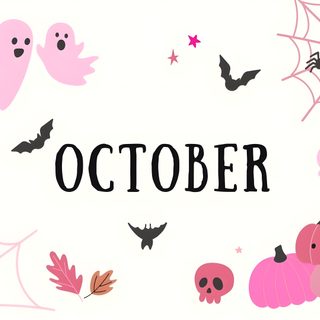 a white background with pink and black pumpkins, ghostes, bats and the word october Pink Halloween Computer Pink Hello Kitty, Pink Ipad, Laptop Backgrounds, Cute App, Holiday, snow