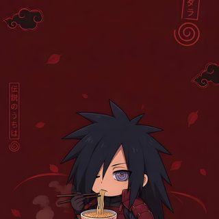 an anime character sitting on the ground with food in his hand and clouds around him Halloween Naruto maroon