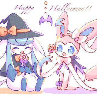 two cartoon rabbits dressed up as witches and one is holding the hand of another bunny Halloween Sylveon Hd Sylveon Espeon Glaceon, Gardevoir And Sylveon, Sylveon Witch, Glaceon Halloween, snow