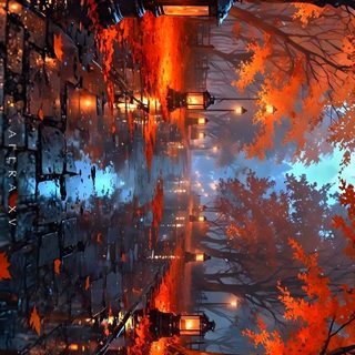 the reflection of trees and buildings in water is shown at night, with lights shining on them Wow Halloween 4k Background For Windows 10 Aesthetic, Autumn Pc, Fall Pc, dark slate gray