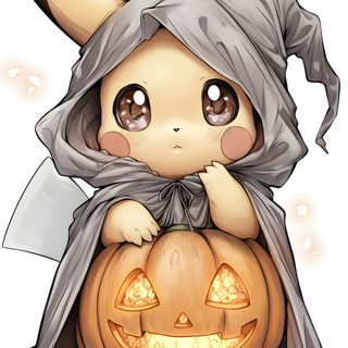 a cute little bunny sitting on top of a pumpkin Pikachu Halloween Pichu, Pikachu Iphone, Cute Halloween Pikachu, Halloween Pikachu Art, tan